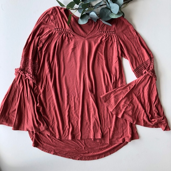 Lapis Tops - Lapis Rust Colored Bell Sleeve Top